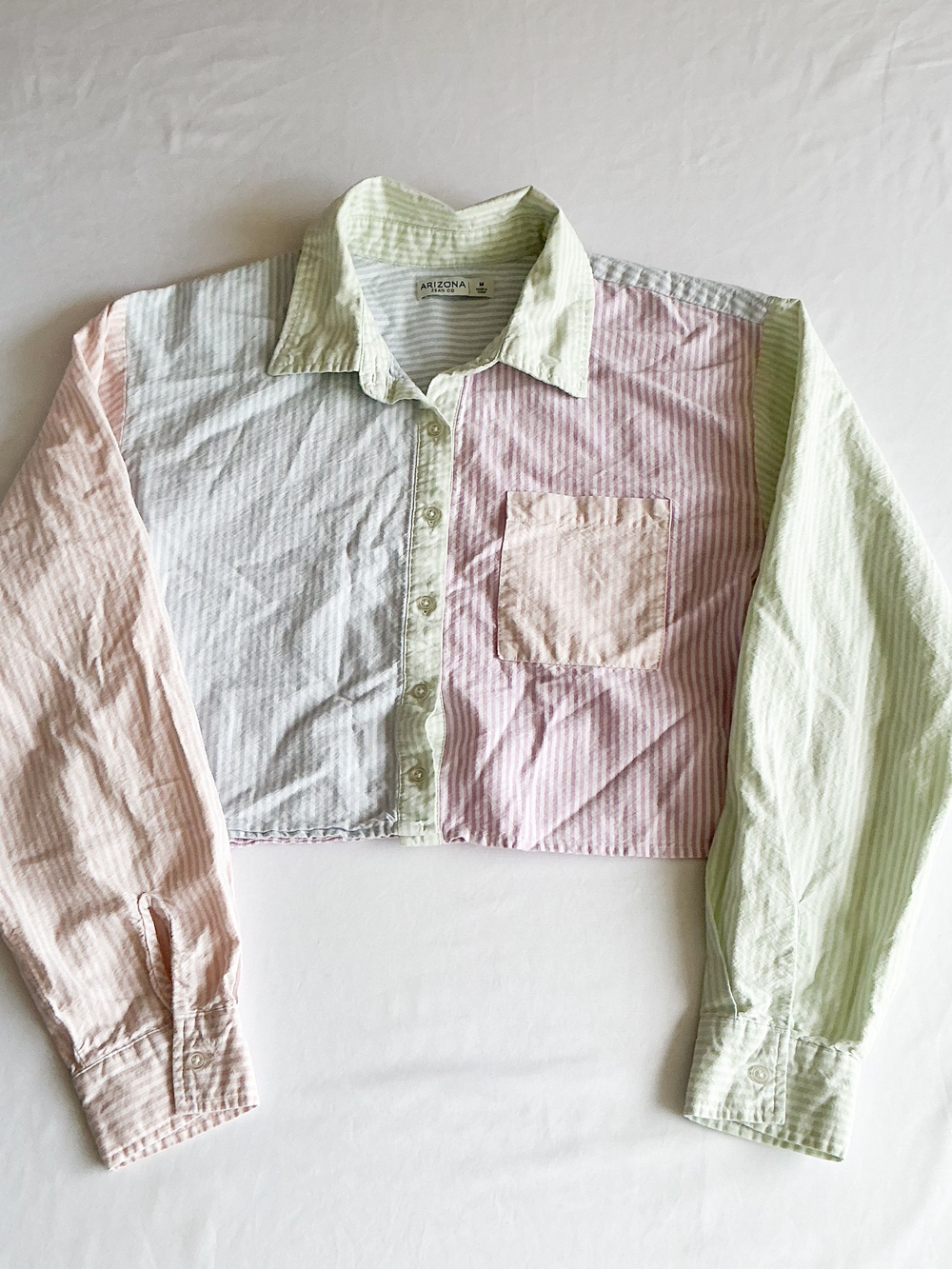 Arizona Jean Co Pastel Colorblock Striped Crop Button Up Shirt Y2K Size M